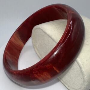 Antique vintage red maroon crimson yellow swirled Bakelite bangle bracelet
